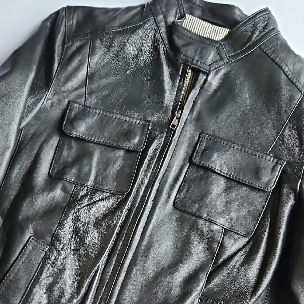 Members Only Vintage Leather Jacket Striped Lining S